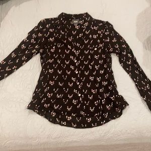 Maeve Anthropologie Cat Print Button Down Blouse